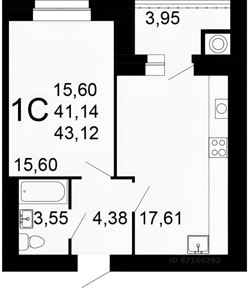 Планировка этой квартиры по данным Циан