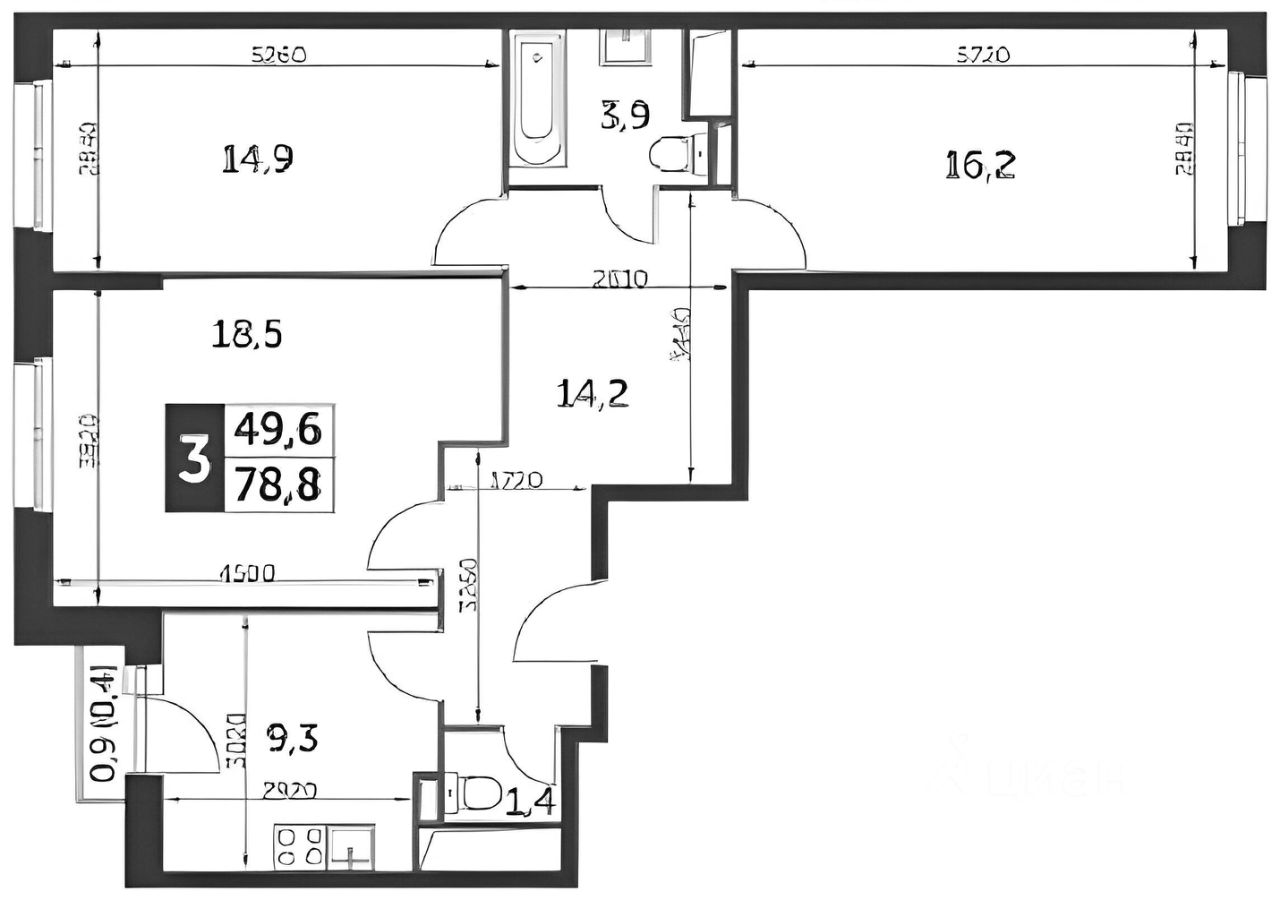 Планировка этой квартиры по данным Циан