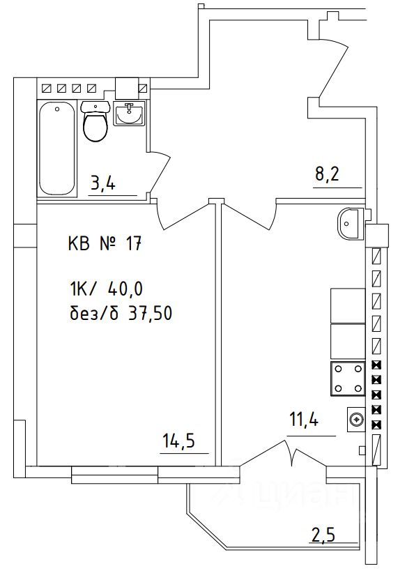 1-комн.кв., 40 м², 3/5 этаж