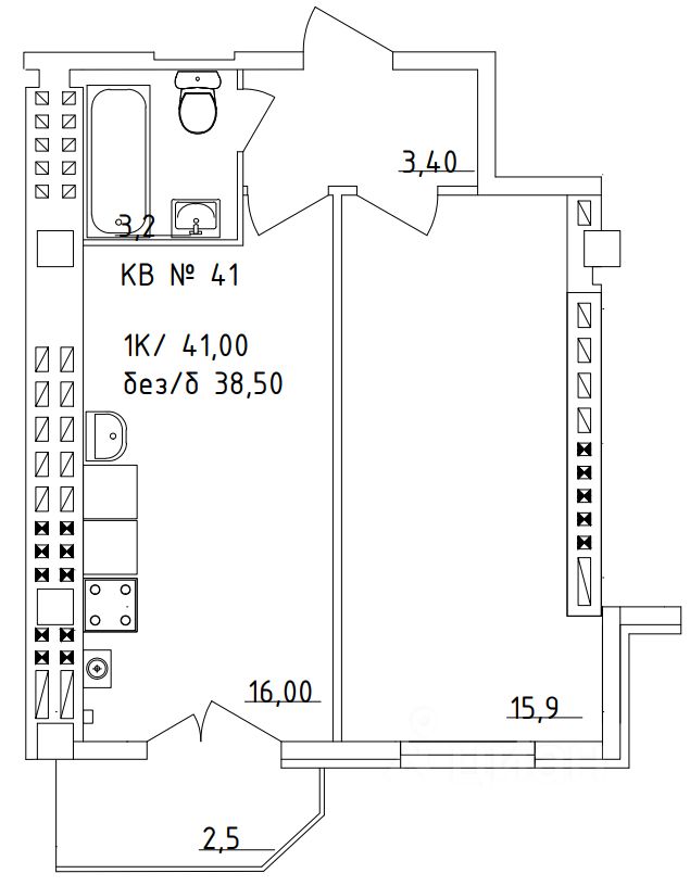 1-комн.кв., 41 м², 2/5 этаж