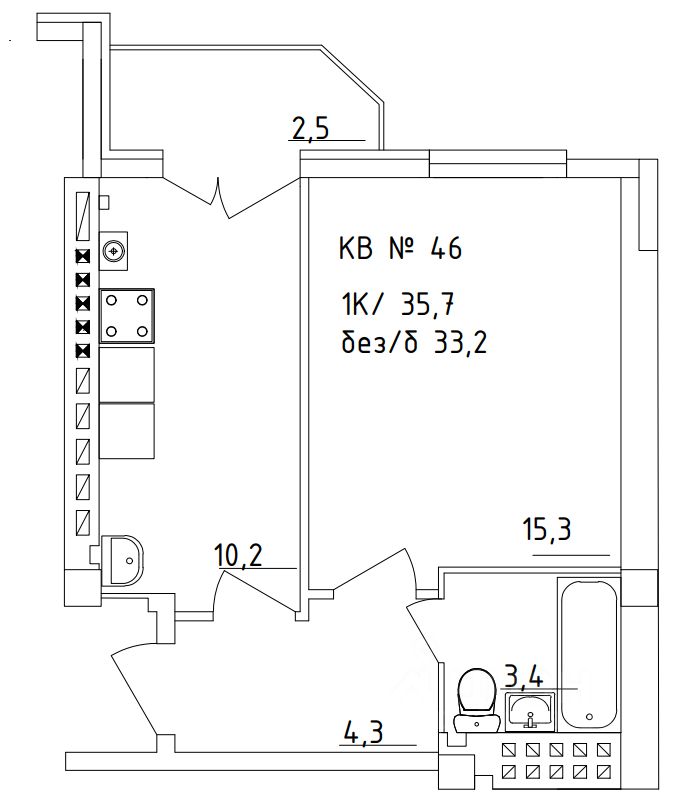 1-комн.кв., 35,7 м², 3/5 этаж