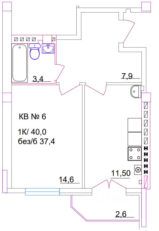 1-комн.кв., 40 м², 1/5 этаж
