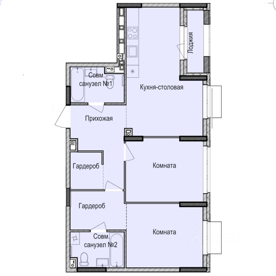 2-комн.кв., 67,3 м², 3/17 этаж