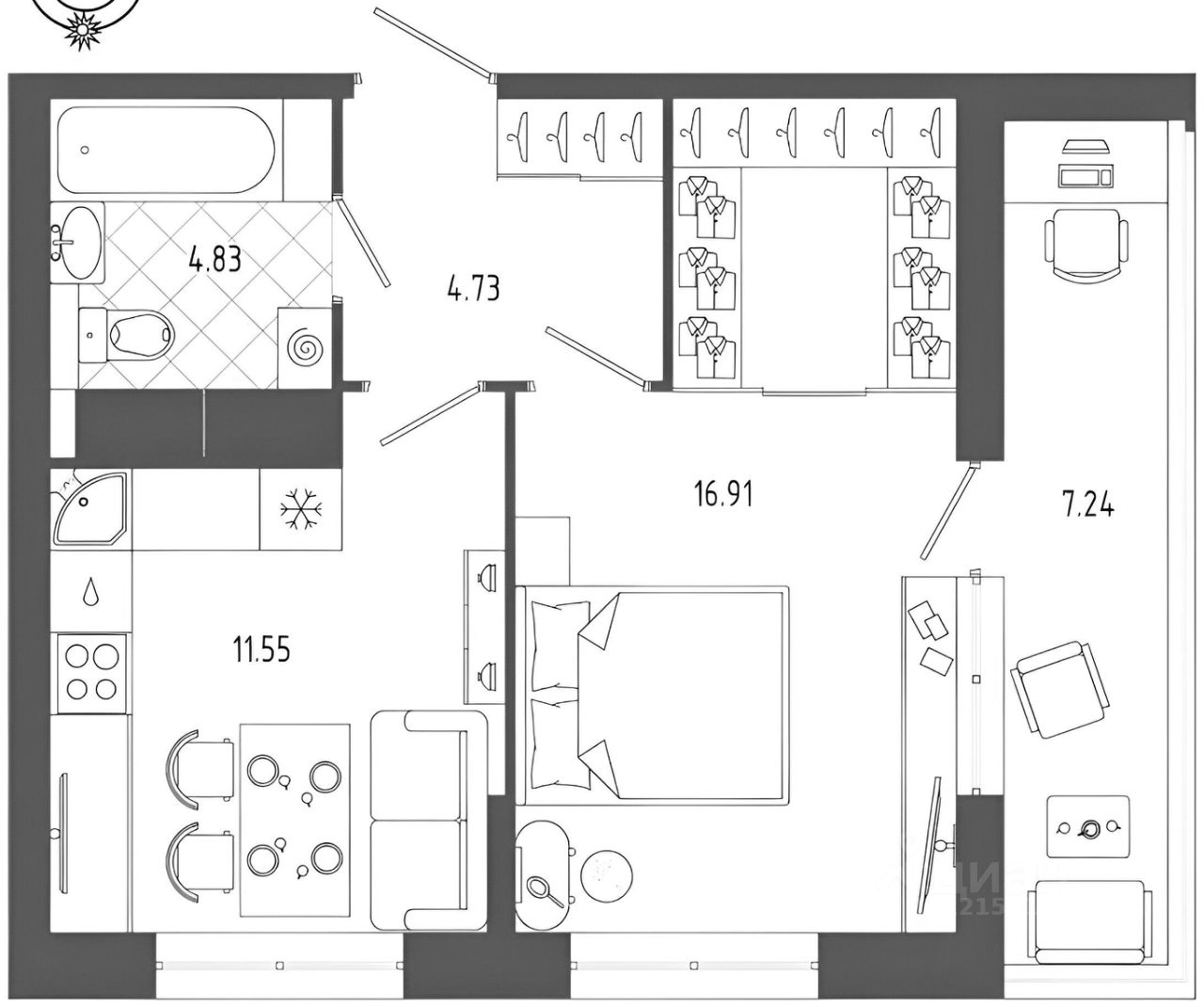 Планировка этой квартиры по данным Циан
