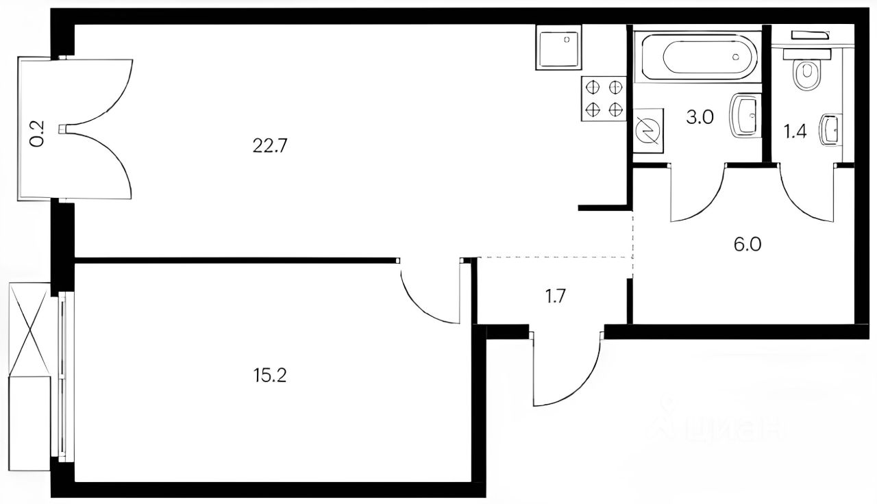 Планировка этой квартиры по данным Циан