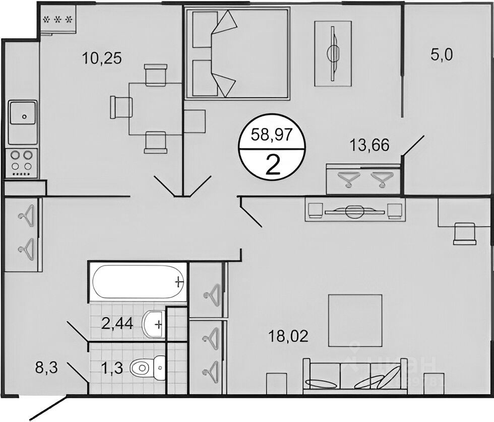 Планировка этой квартиры по данным Циан