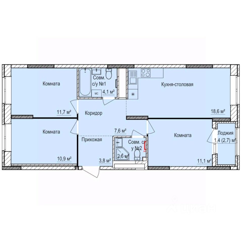 3-комн.кв., 71,8 м², 9/17 этаж