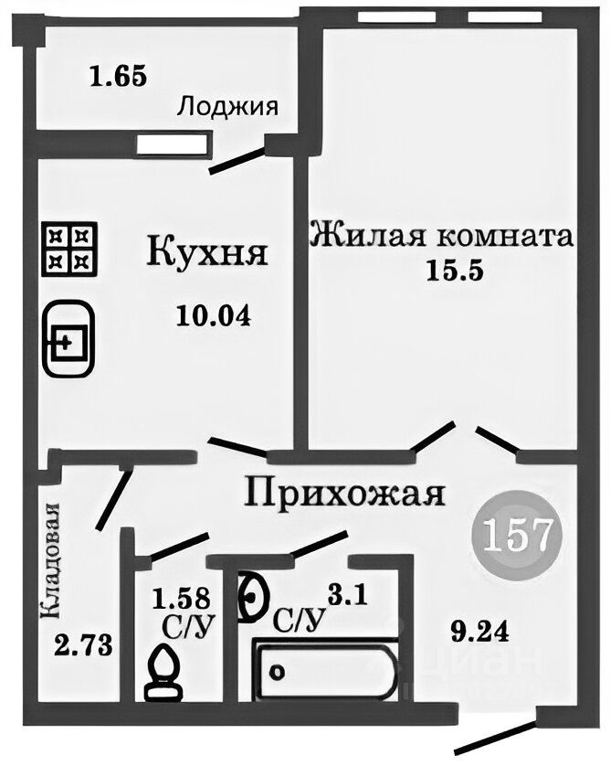 Планировка этой квартиры по данным Циан