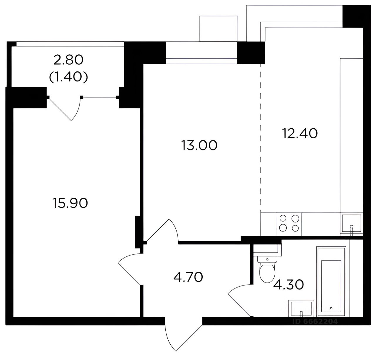Планировка этой квартиры по данным Циан