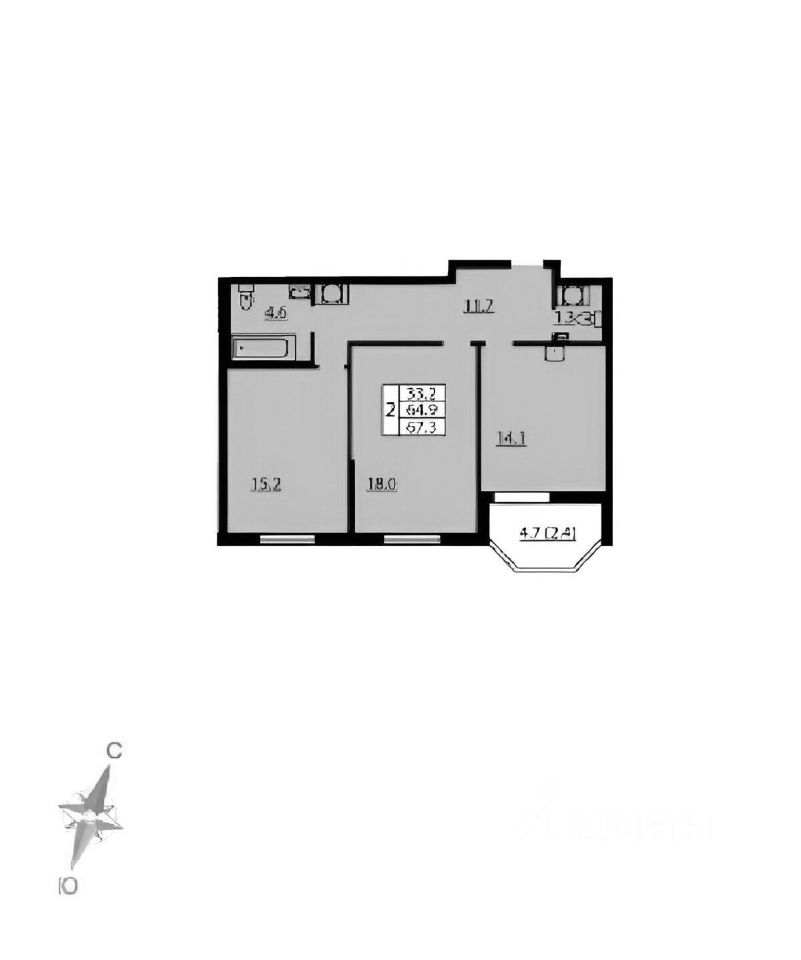 Планировка этой квартиры по данным Циан