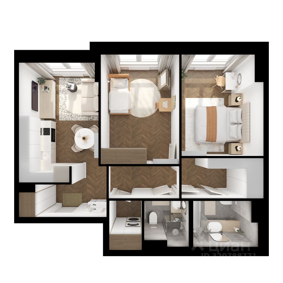 2-комн.кв., 57,5 м², 2/15 этаж