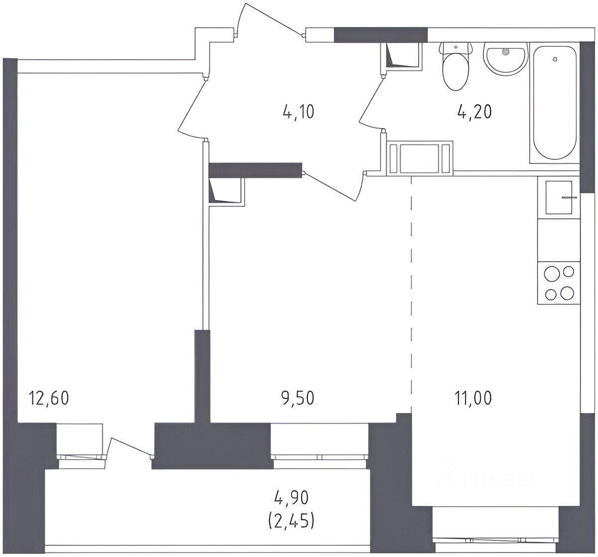 Планировка этой квартиры по данным Циан