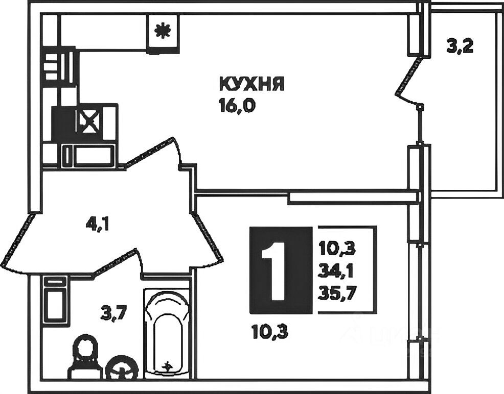 Планировка этой квартиры по данным Циан