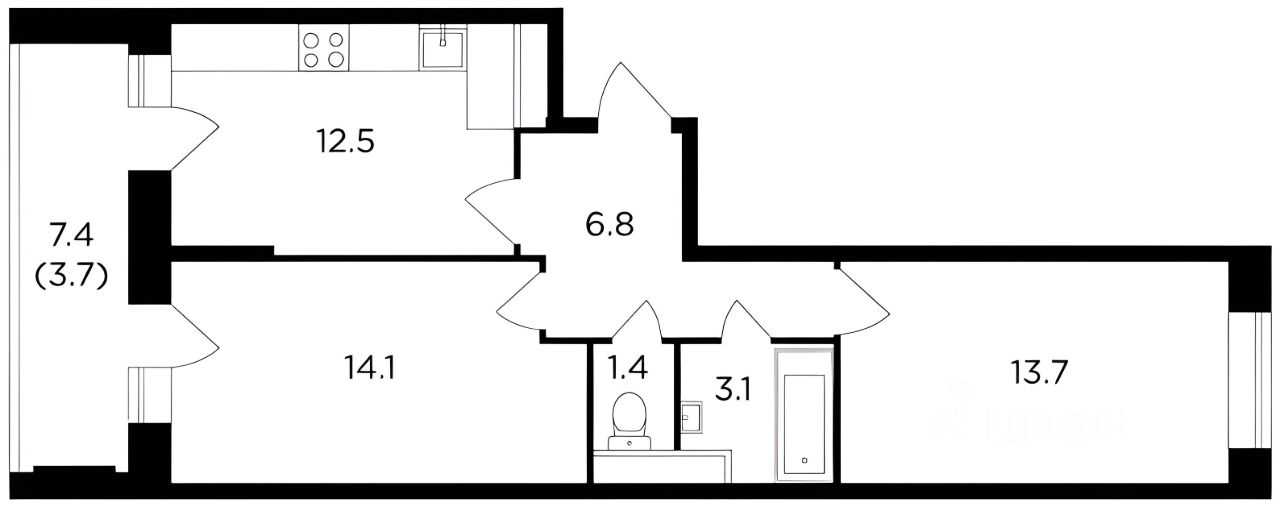 Планировка этой квартиры по данным Циан