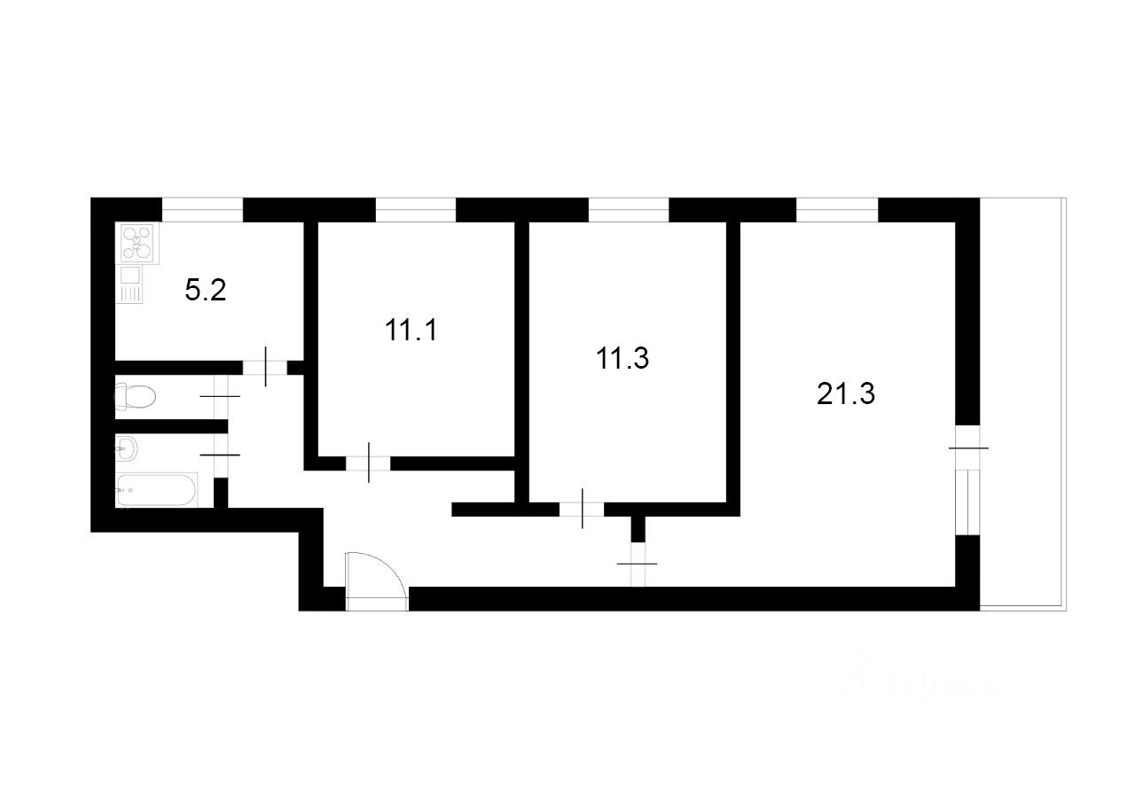 Планировка этой квартиры по данным Циан
