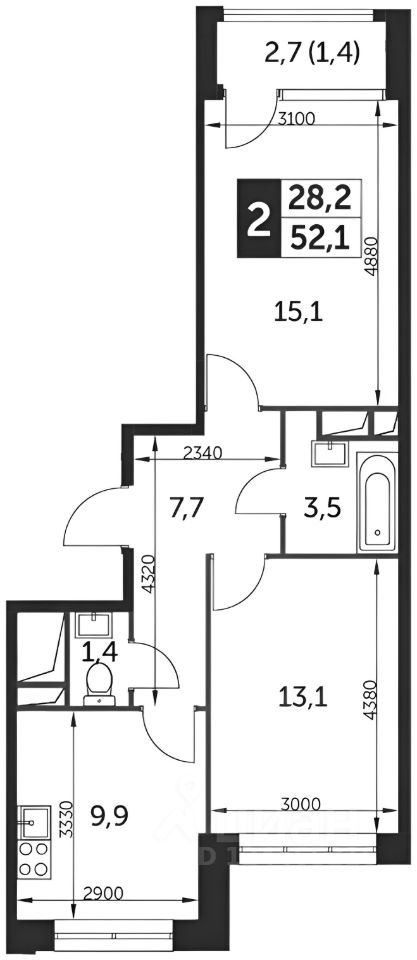 Планировка этой квартиры по данным Циан