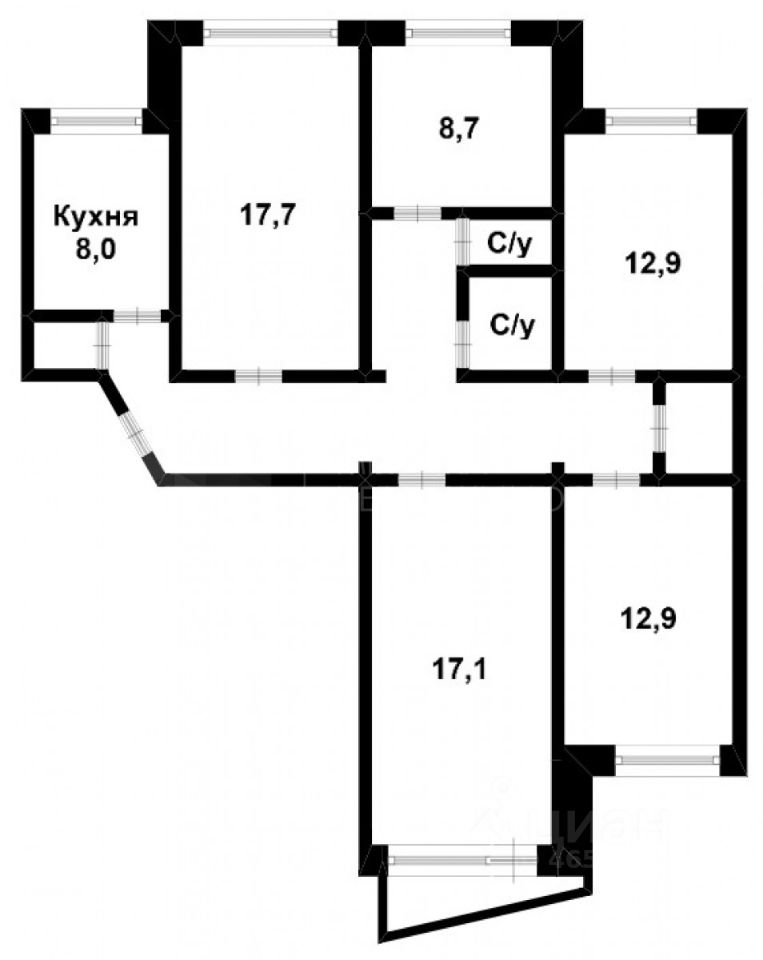 Планировка этой квартиры по данным Циан