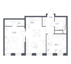 2-комн.кв., 59 м², этаж 12