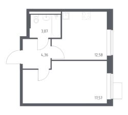 1-комн.кв., 38 м², этаж 3