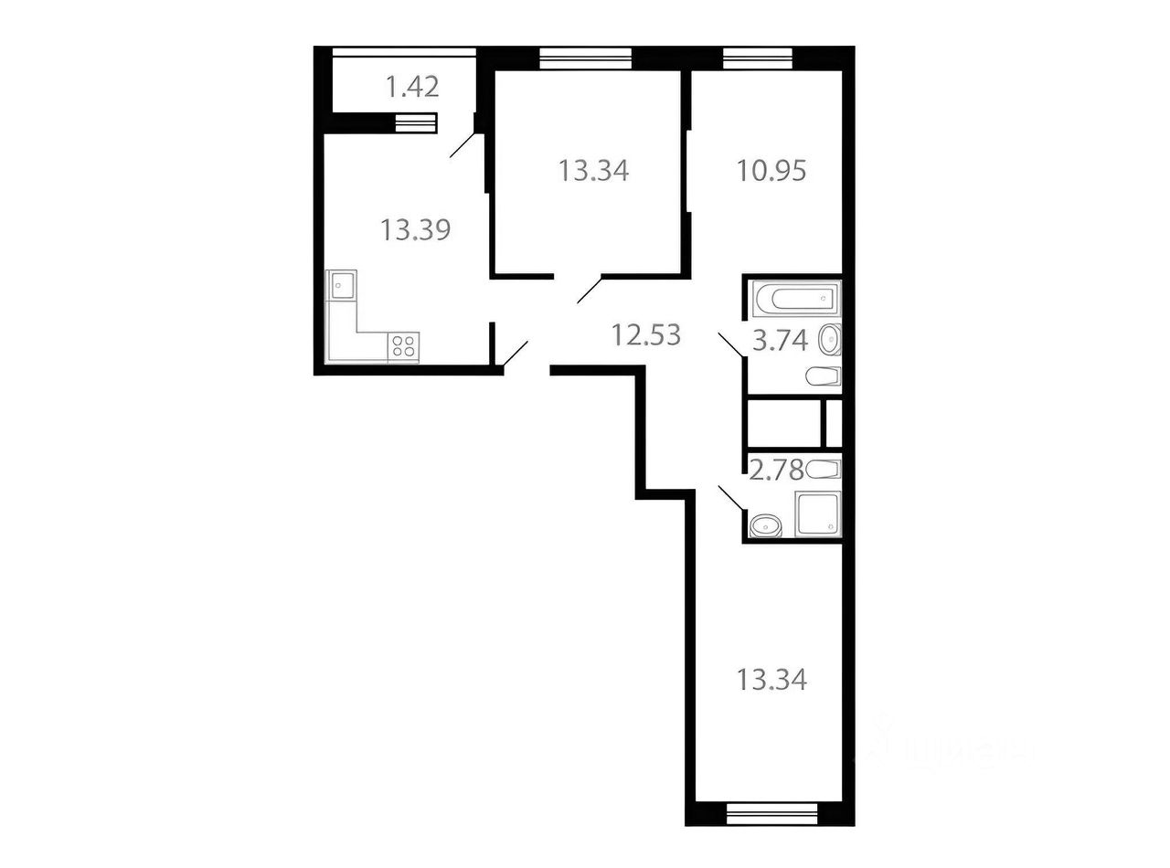 Планировка этой квартиры по данным Циан