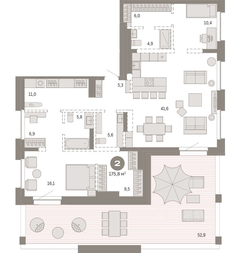 2-комн.кв., 175,9 м², 10/11 этаж