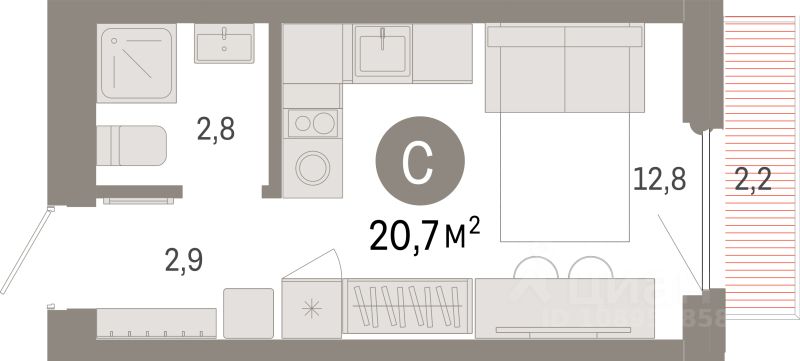 Студия, 20,7 м², 4/9 этаж
