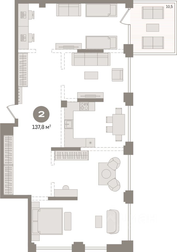 2-комн.кв., 137,8 м², 3/30 этаж