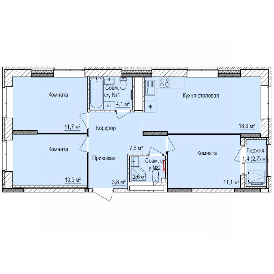 3-комн.кв., 71,7 м², 17/17 этаж