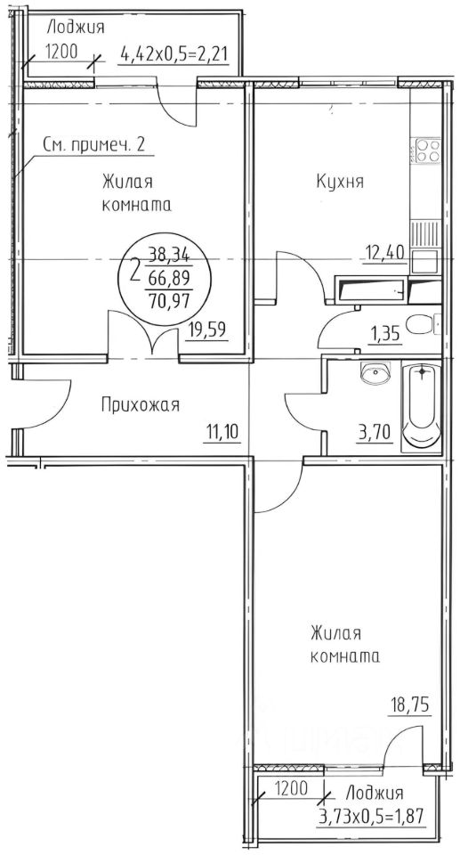Планировка этой квартиры по данным Циан
