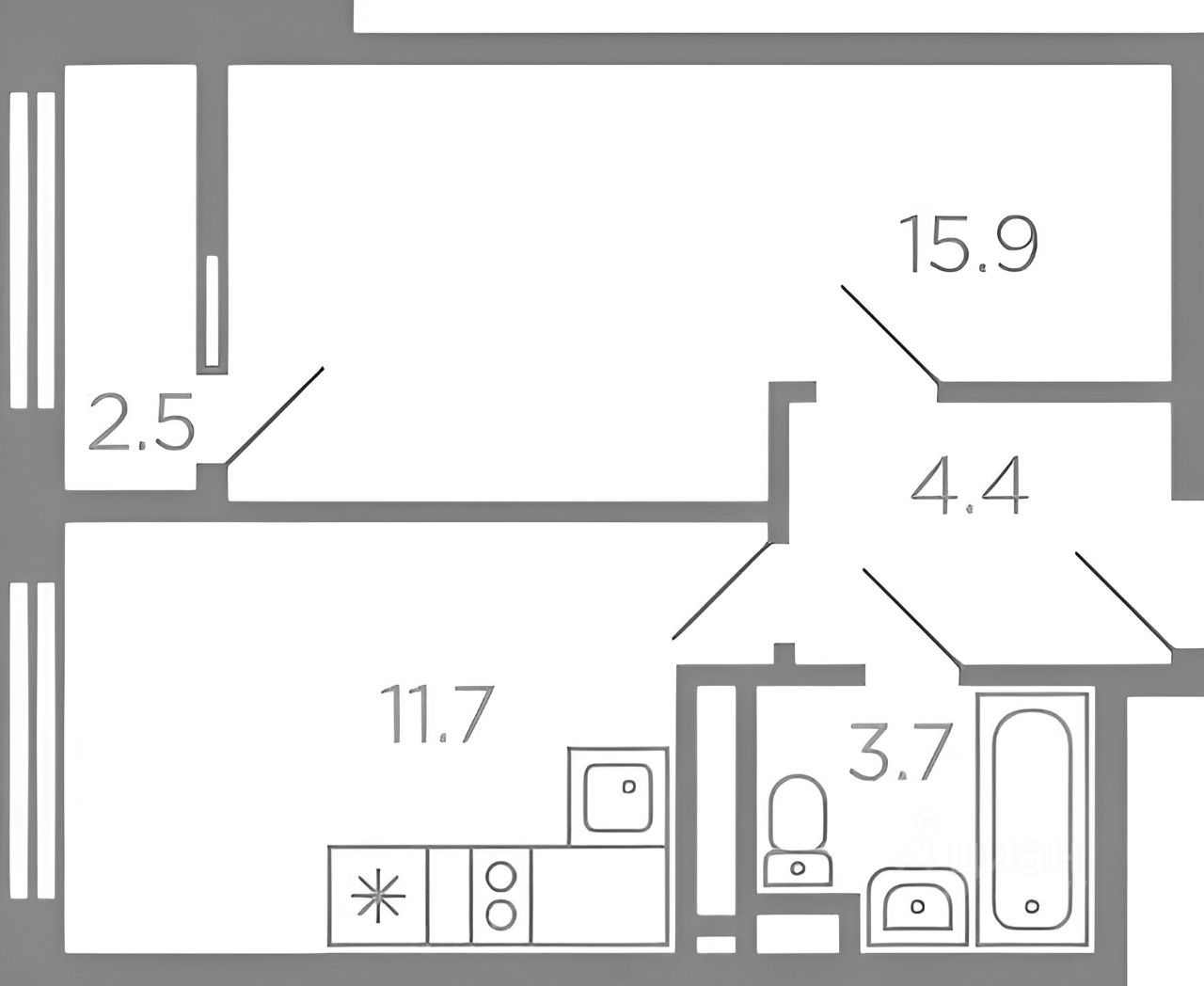 Планировка этой квартиры по данным Циан