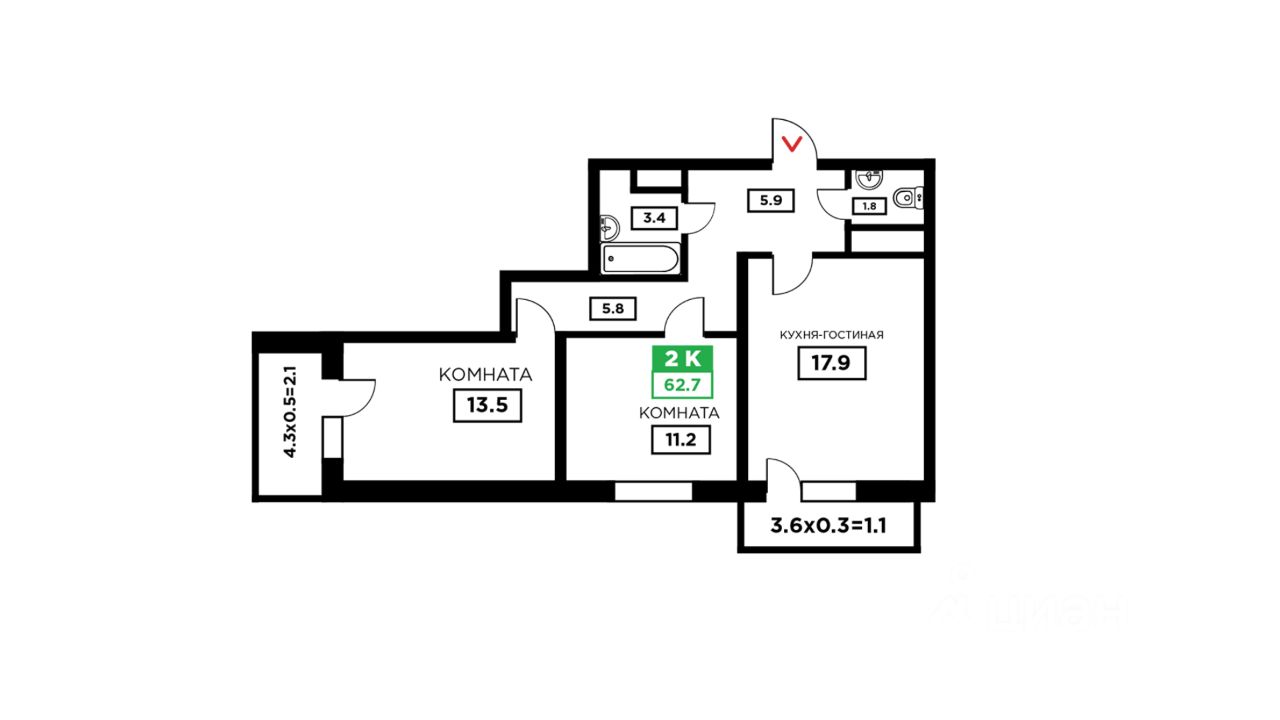 Планировка этой квартиры по данным Циан