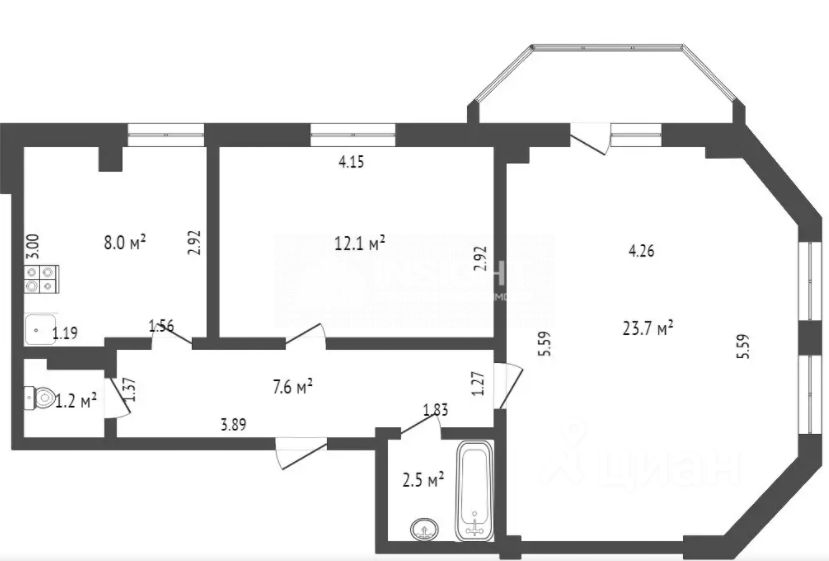 Планировка этой квартиры по данным Циан