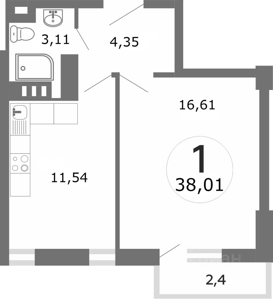 Планировка этой квартиры по данным Циан