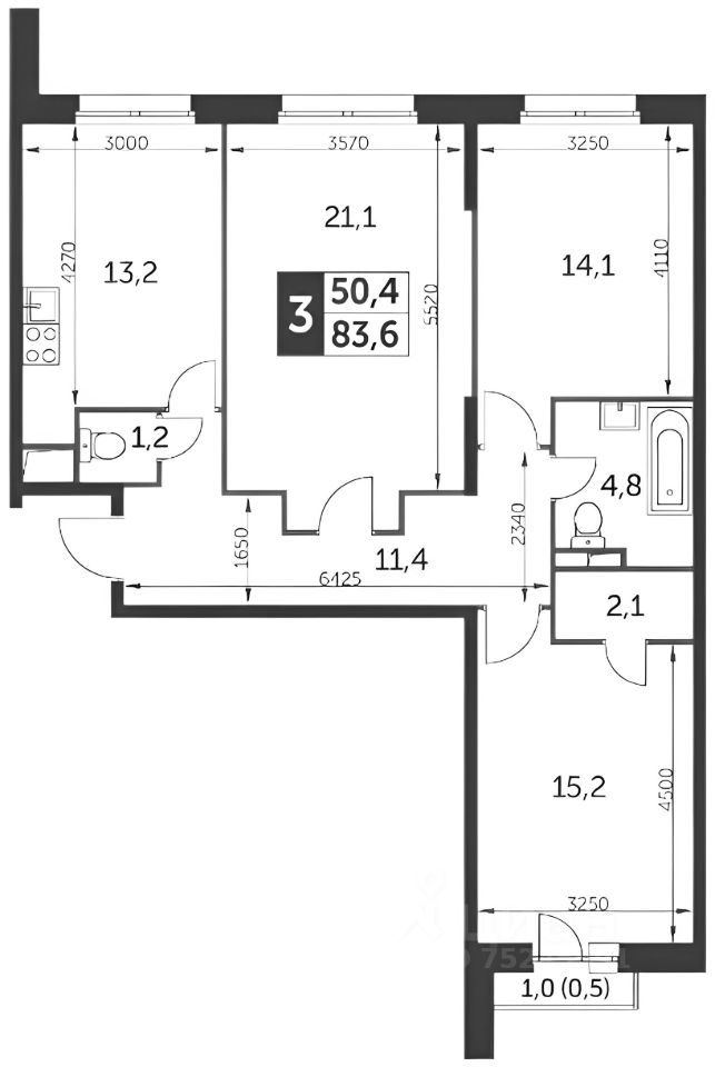 Планировка этой квартиры по данным Циан