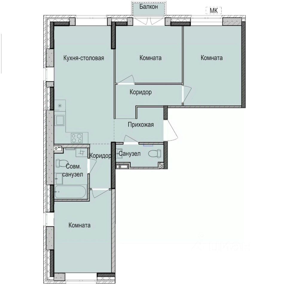 3-комн.кв., 71,6 м², 2/17 этаж