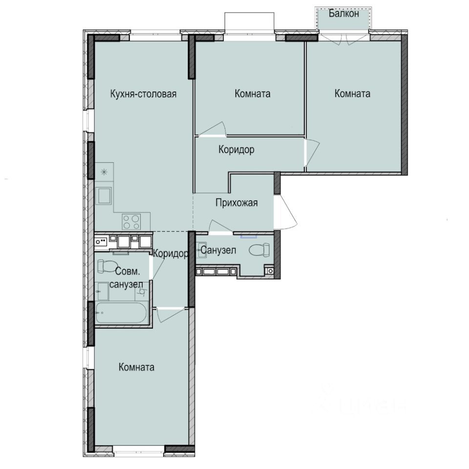 3-комн.кв., 71,2 м², 3/17 этаж