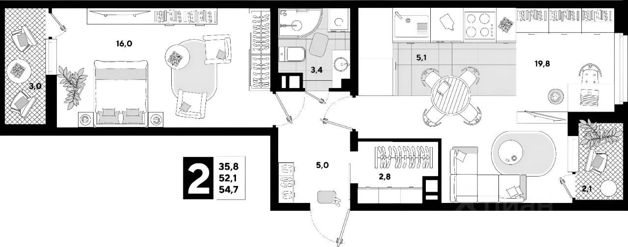 Планировка этой квартиры по данным Циан