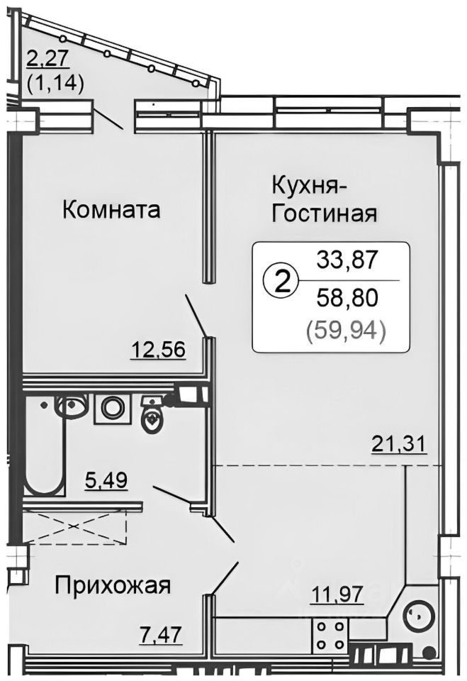 Планировка этой квартиры по данным Циан