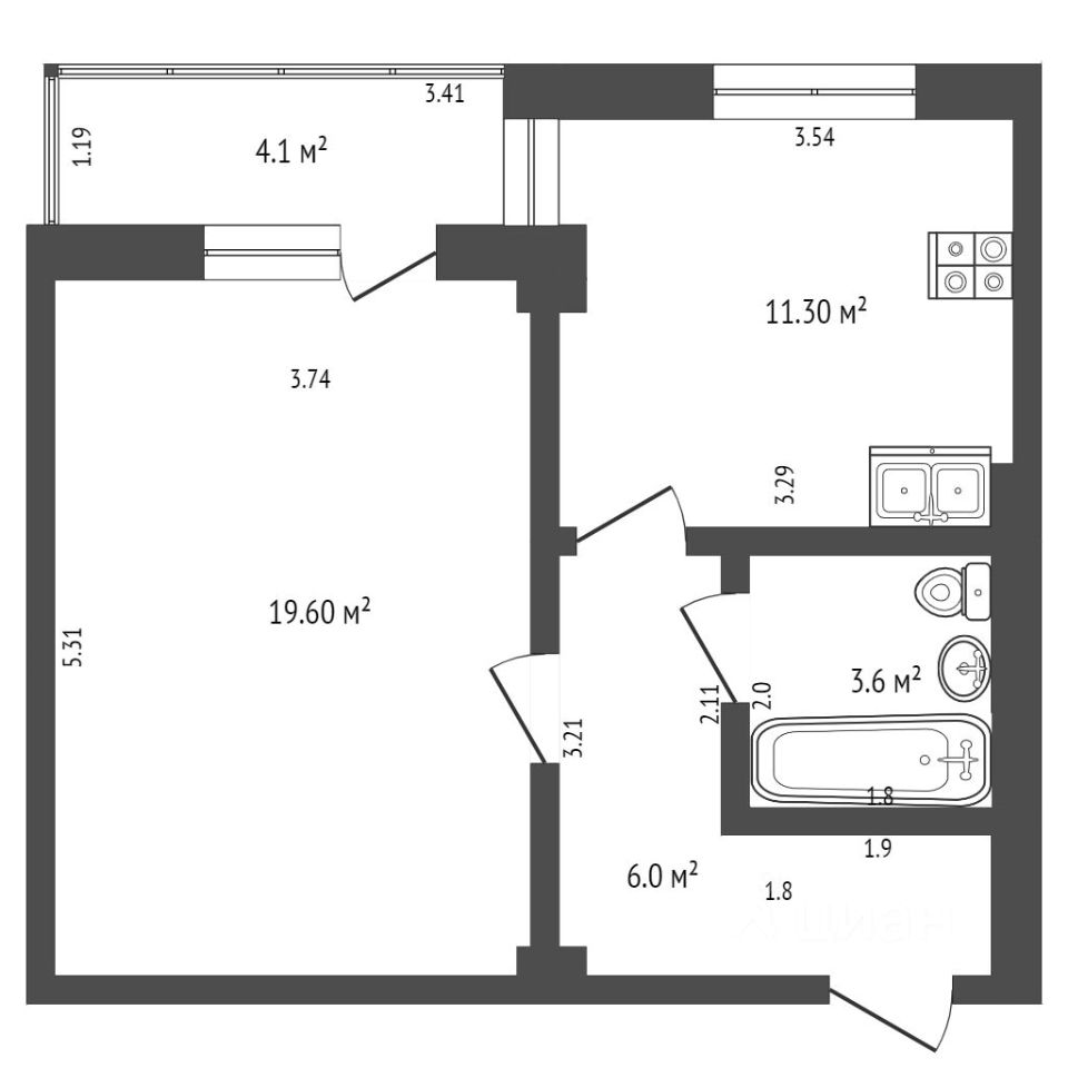 Планировка этой квартиры по данным Циан