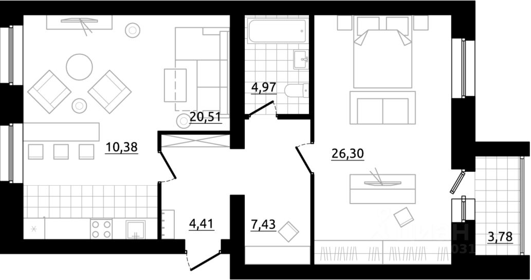 Планировка этой квартиры по данным Циан