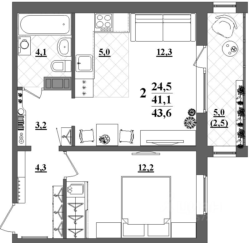Планировка этой квартиры по данным Циан