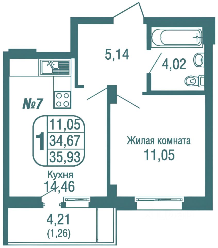 Планировка этой квартиры по данным Циан