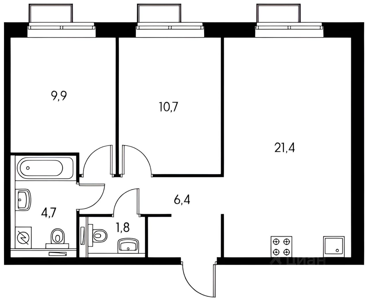 Планировка этой квартиры по данным Циан