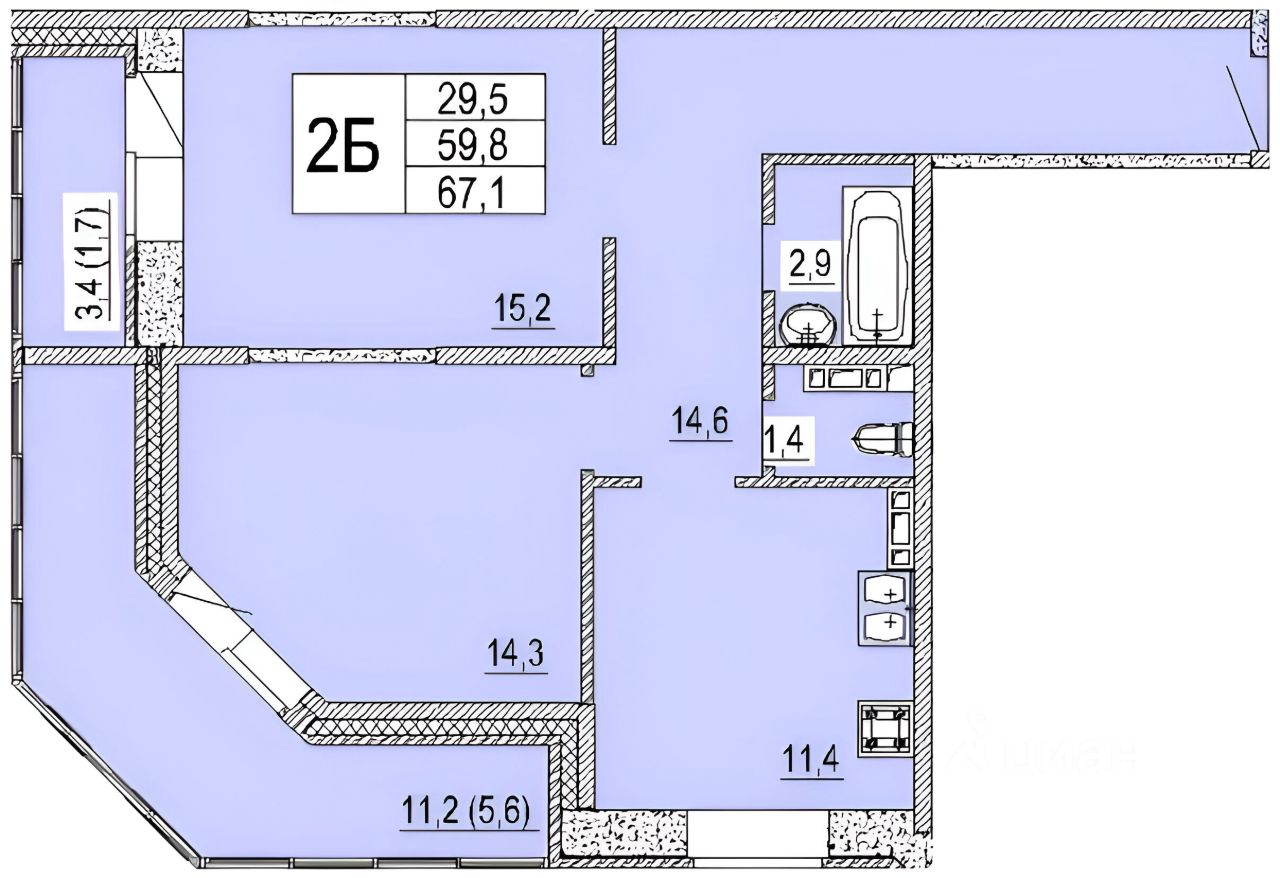 Планировка этой квартиры по данным Циан