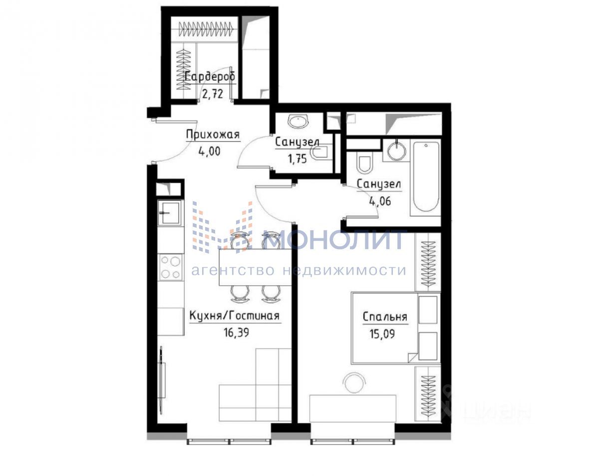Планировка этой квартиры по данным Циан