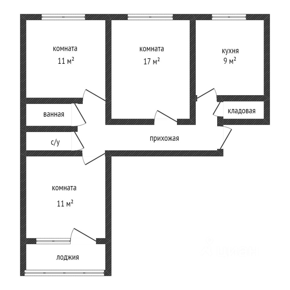 Планировка этой квартиры по данным Циан