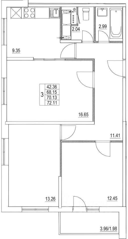 Планировка этой квартиры по данным Циан