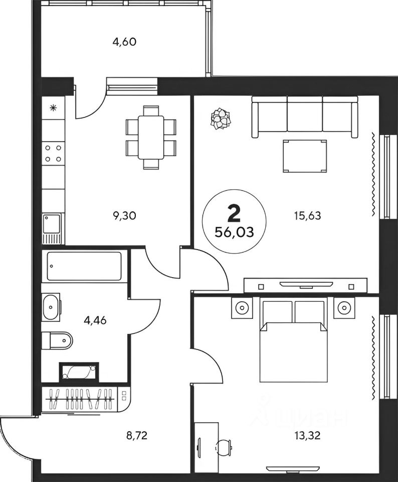 Планировка этой квартиры по данным Циан
