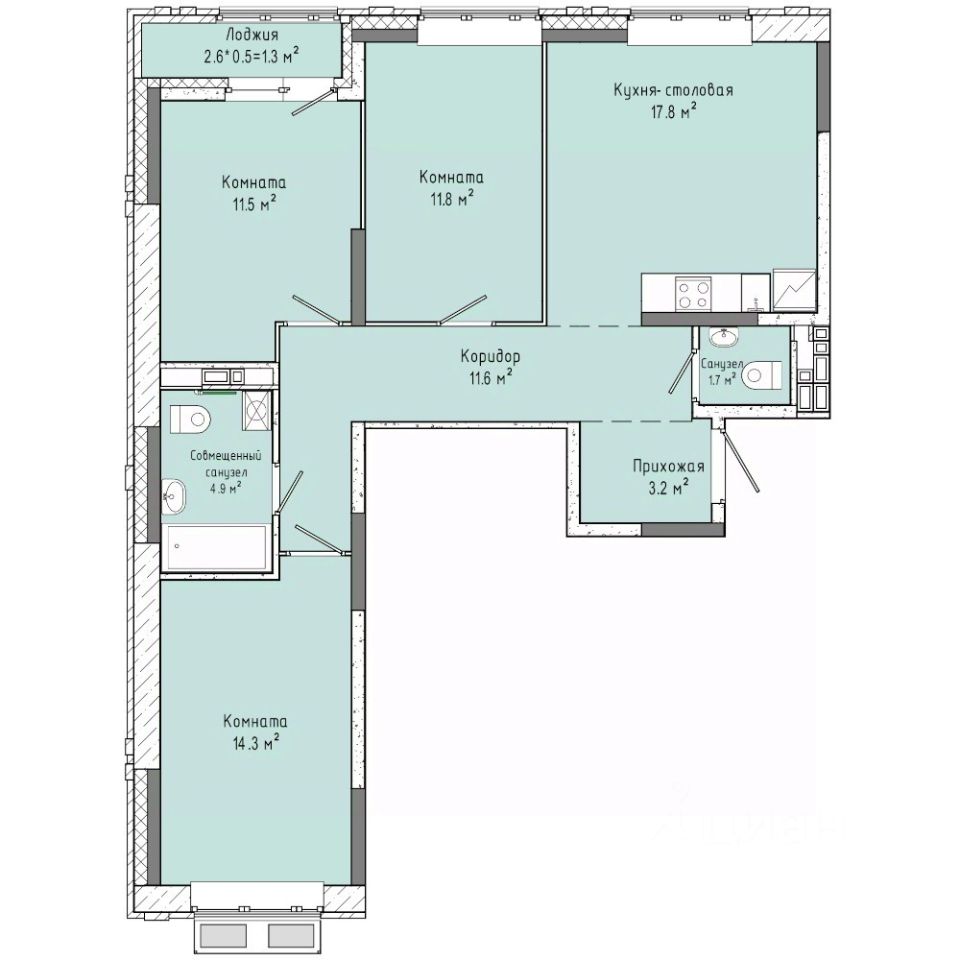 3-комн.кв., 78,1 м², 2/16 этаж