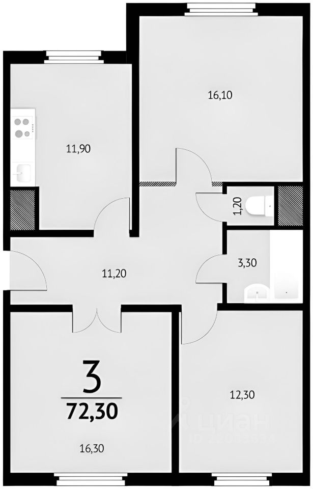 Планировка этой квартиры по данным Циан